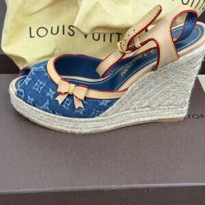 Louis Vuitton Monogram Denim Bow Espadrille Wedges